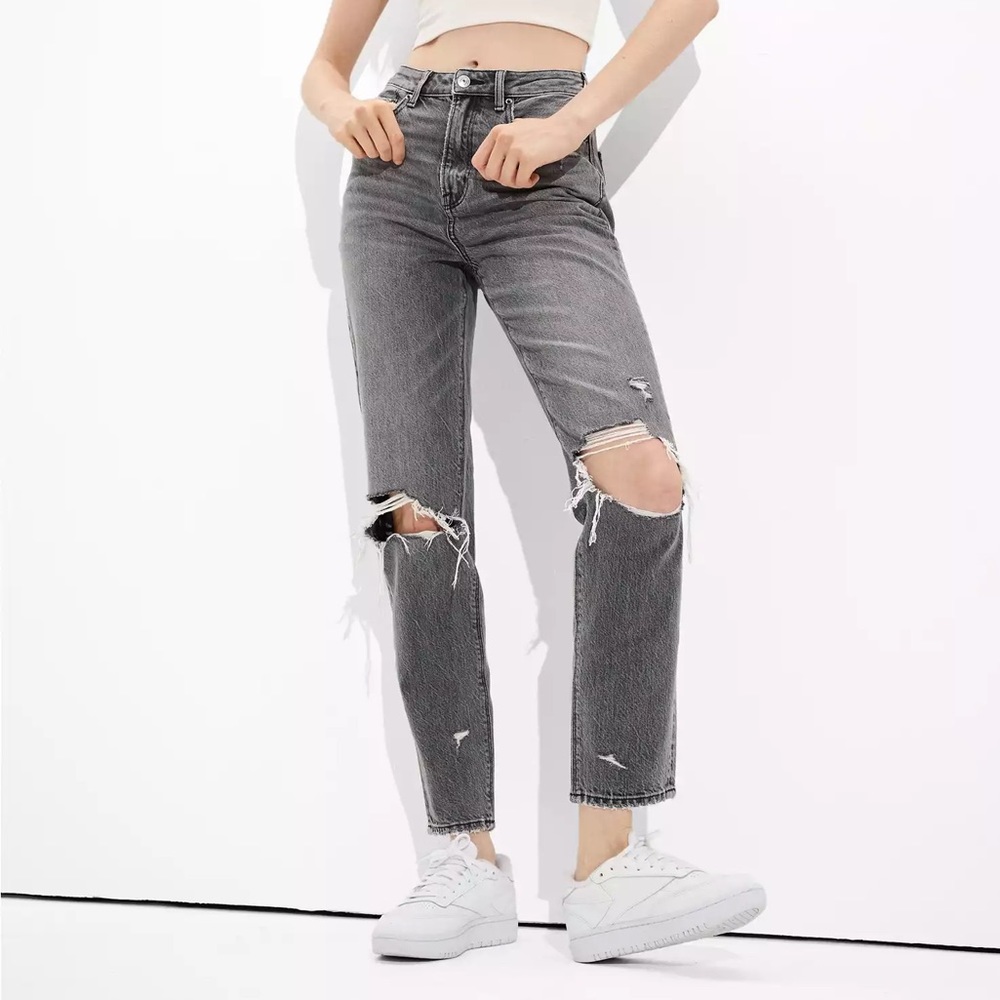 AE Ripped Highest Waist Mom Jean Black